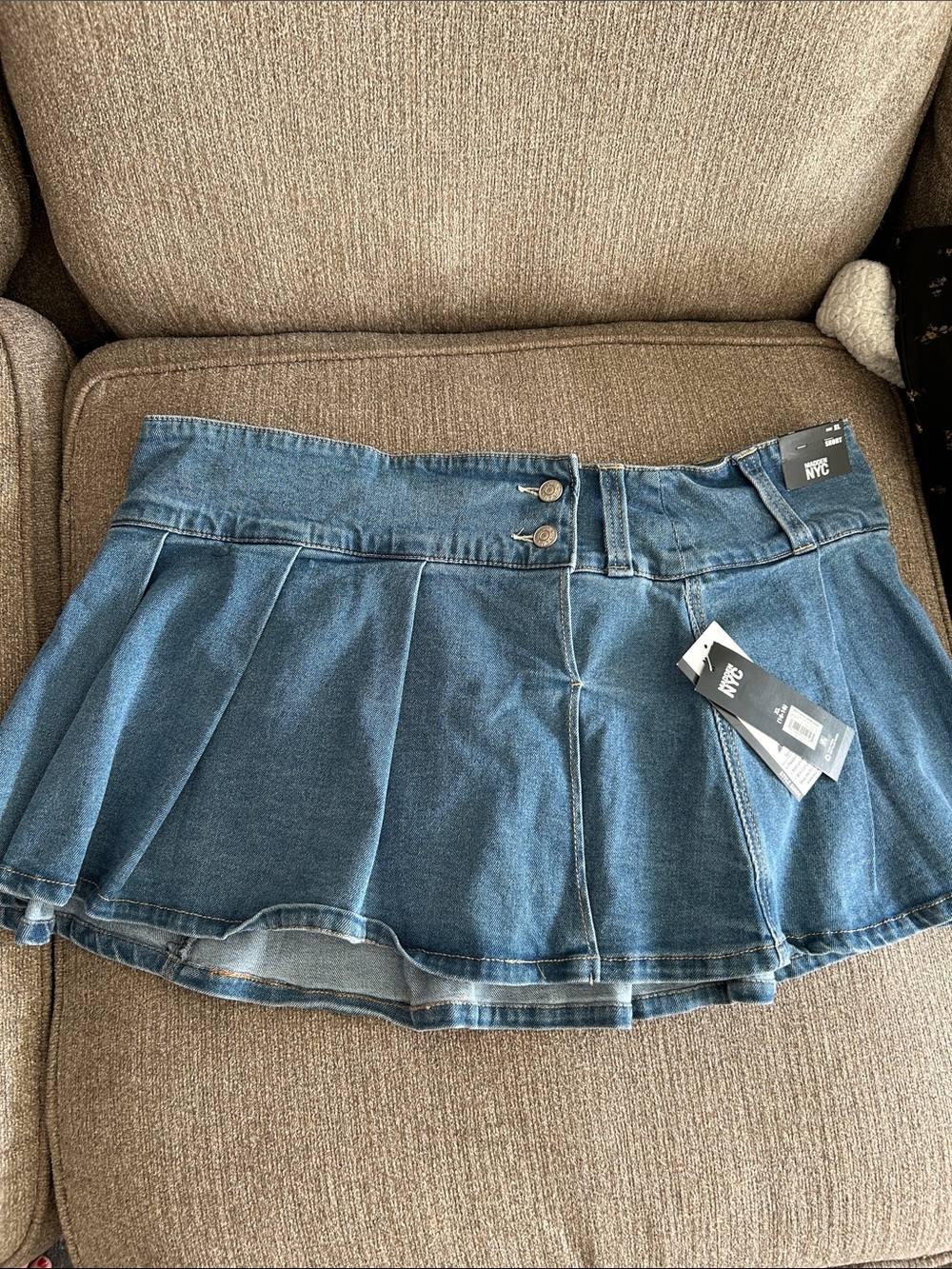 NYC Blue Pleated Denim Mini Skort